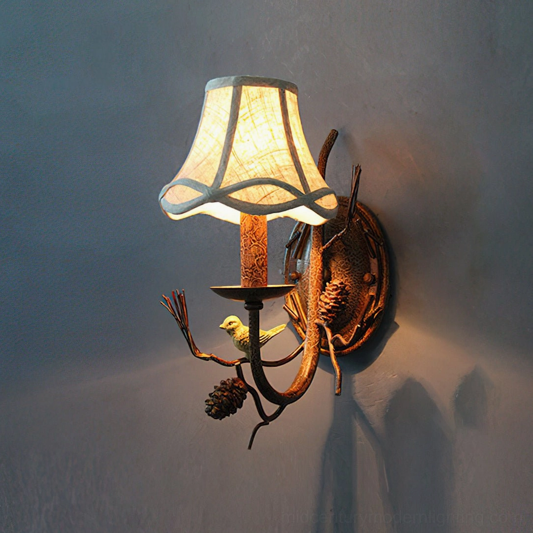 Single-head Pinecone Bird 1-Head configuration wall lamp, 6.7 inch diameter by 11.8 inch height, product showcase