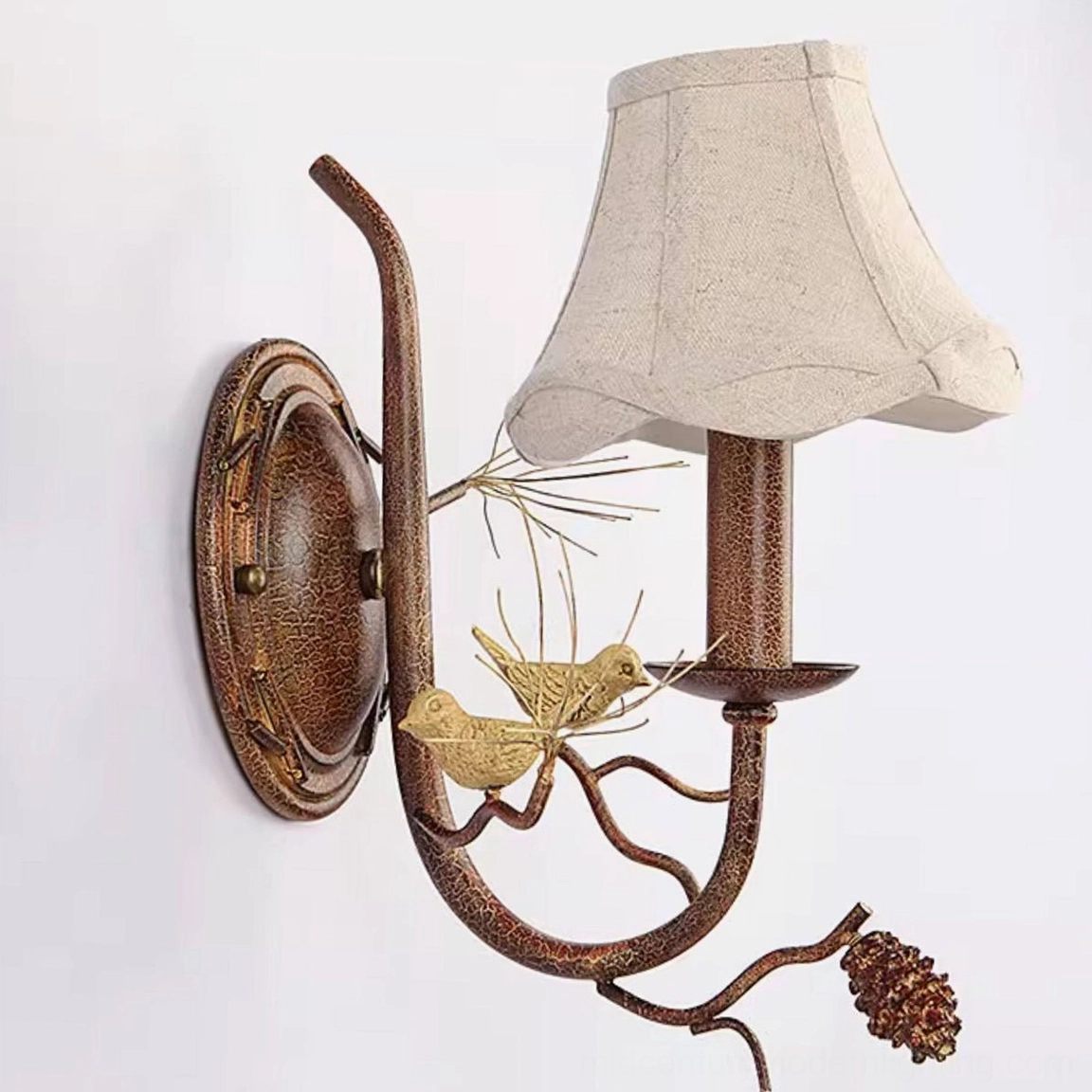 Pinecone Bird wall lamp in rustic modern interior with warm ambient lighting and organic decor styling