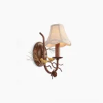 Pinecone Bird single-head rustic wall lamp with bronze metal frame and fabric shade, front flat product view on white background