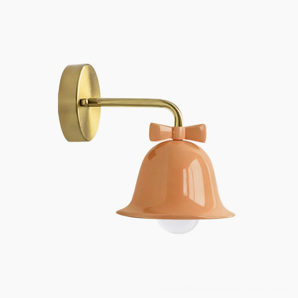 Pink Bow Bell Wall Lamp soft feminine vintage aesthetic in gallery-curated interior