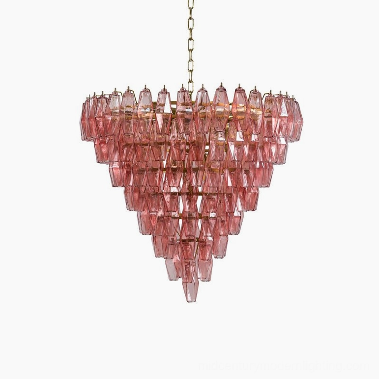 Pink and gold tiered crystal prism chandelier romantic luxury pendant light
