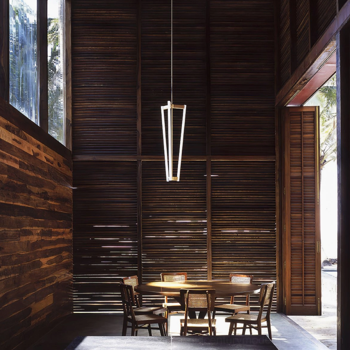 Pipeline Chandelier vintage dining room dark wood minimalist ceiling fixture