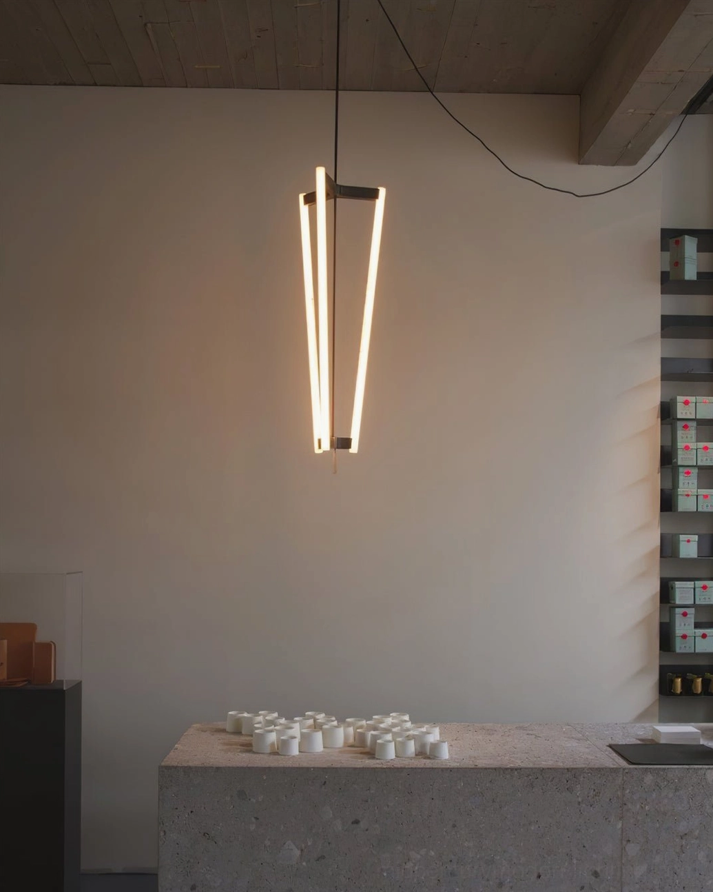 Pipeline Chandelier geometric minimal form contemporary pendant installation