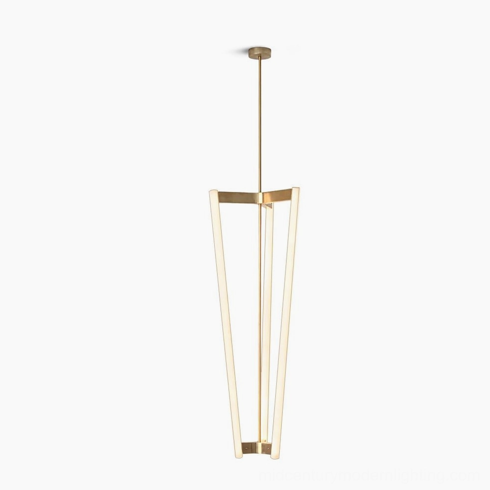 Pipeline Chandelier modern linear LED pendant light gold finish front view studio