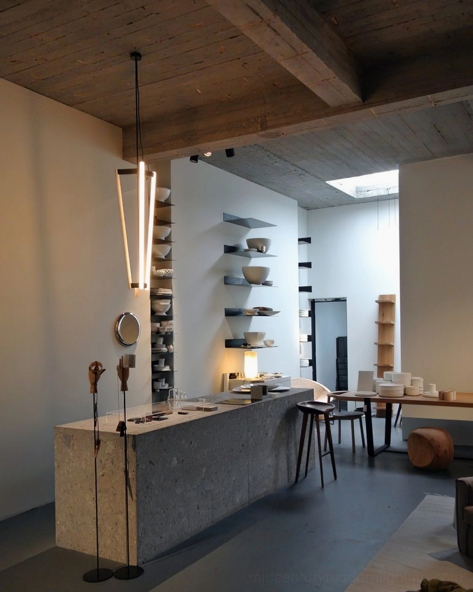 Pipeline Chandelier modern linear form sculptural lighting installation