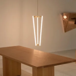 Pipeline Chandelier glowing warm LED light modern workspace minimalist design