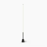 Pipeline minimalist LED floor lamp with matte black conical base against white background, frontal studio view showcasing clean geometric design