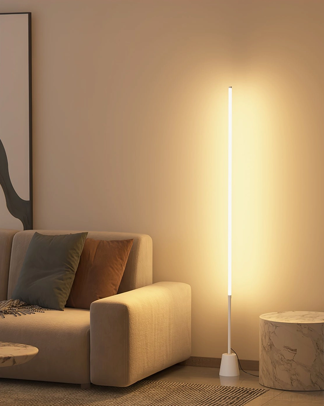 Pipeline floor lamp with adjustable dimming creating mood lighting, warm glow ambient lighting solution