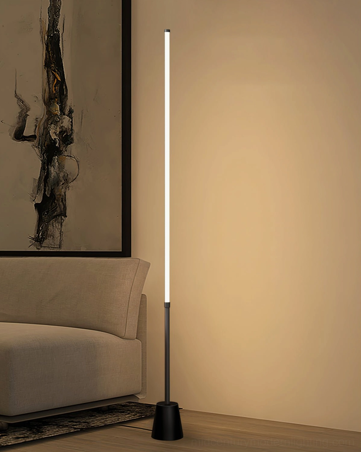 Pipeline minimalist LED floor lamp 13cm diameter base, geometric purity of modern architectural lighting