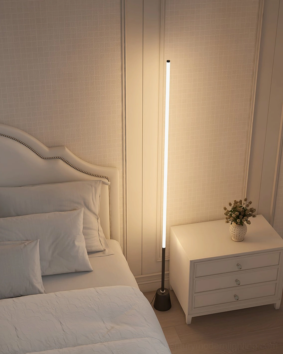 Warm light diffusion from Pipeline floor lamp, ambient lighting in modern interior design setting