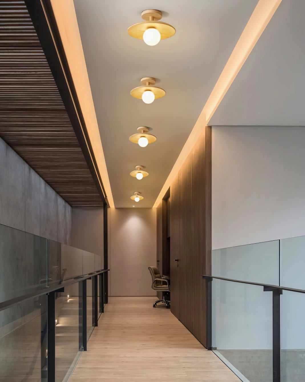 Plafon ceiling fixture showing handcrafted natural wood base with authentic grain characteristics
