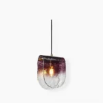 Planck hand-blown glass pendant light with purple gradient shade on white background, front view