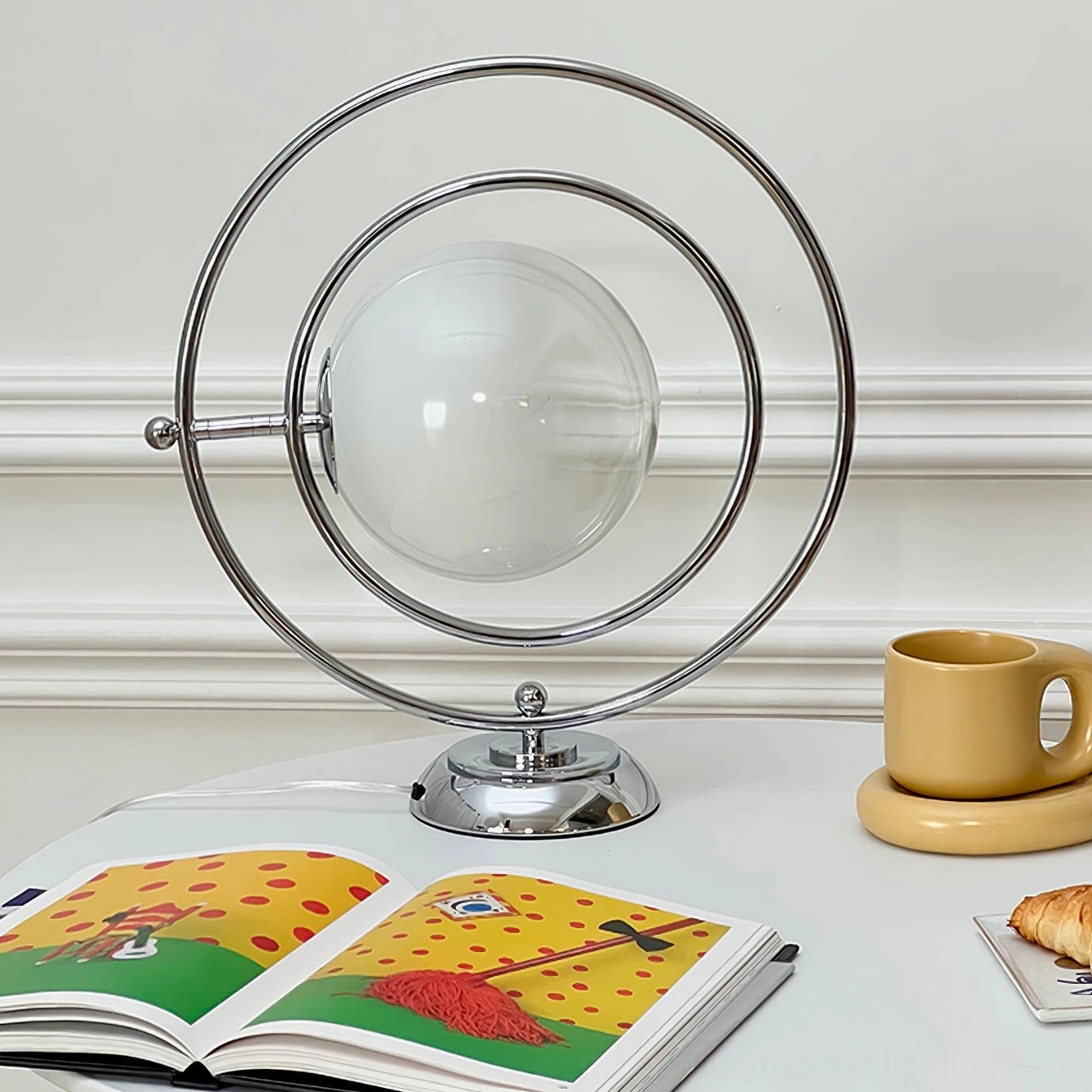Planet lamp polished silver frame 150cm cord extension available design feature