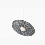 Planet terrazzo pendant light with dark grey speckled finish, modern disc design overhead view with integrated LED