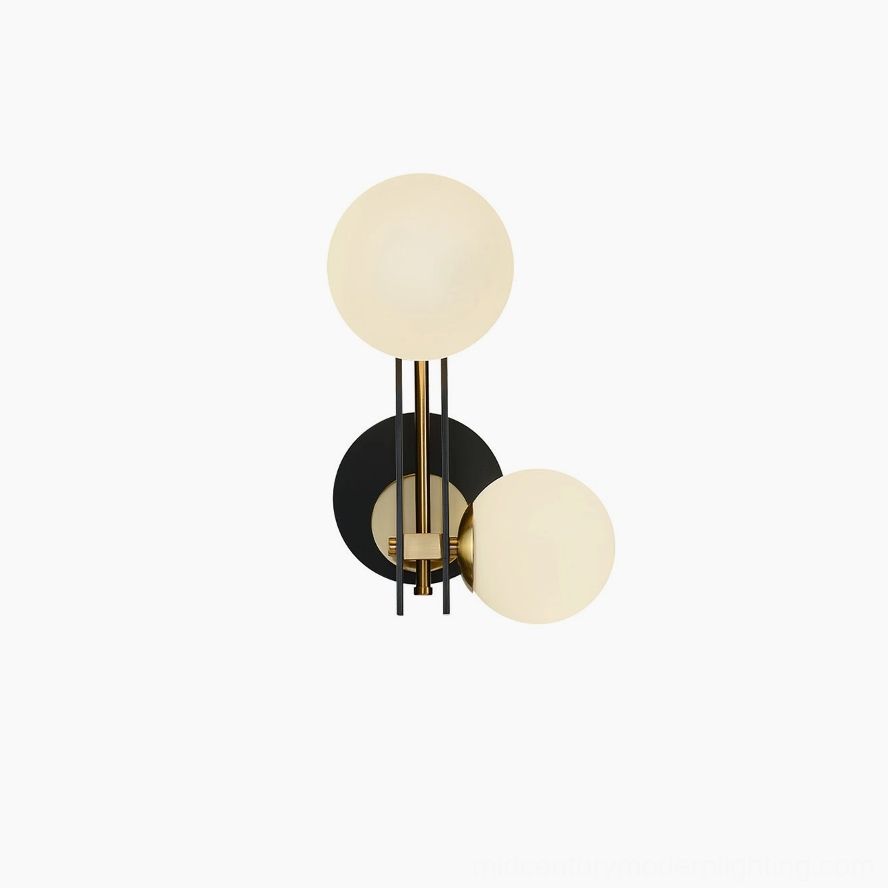 Planeta dual globe wall lamp showing complete profile, mid-century modern aesthetic for contemporary homes