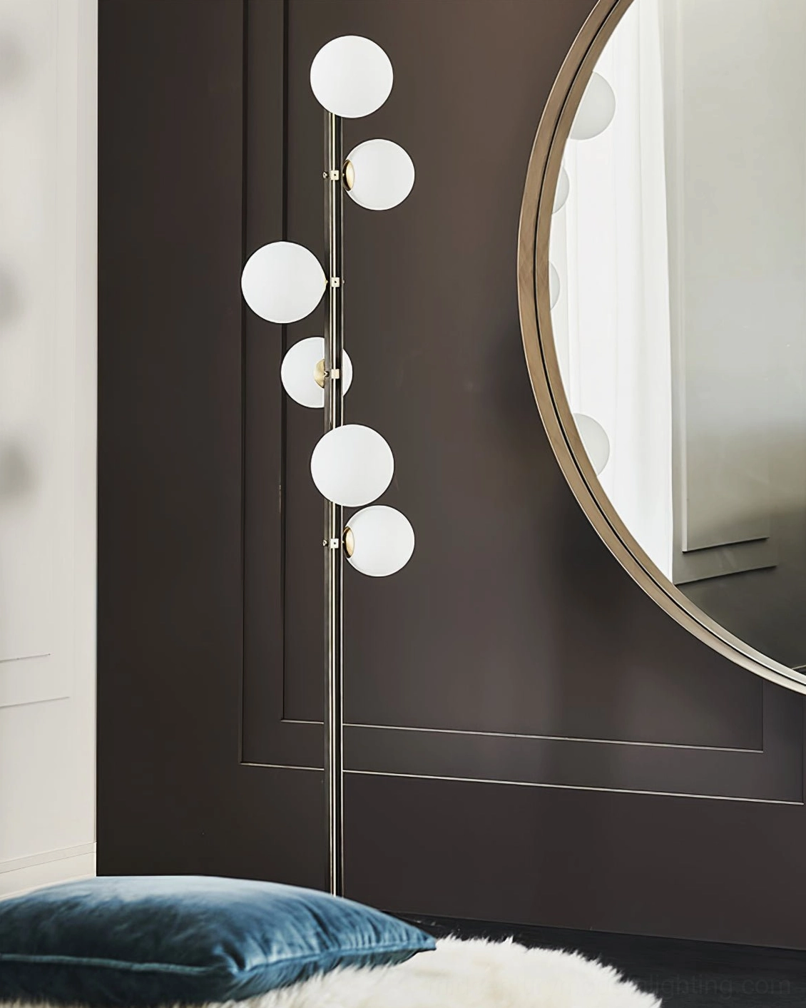 Planeta floor lamp brushed brass finish patina developing over time with warm character