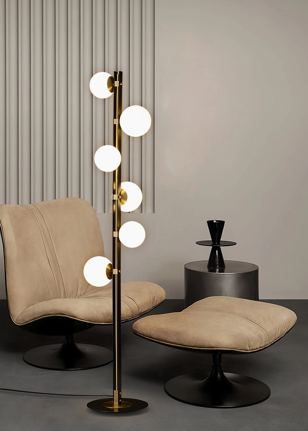 Planeta floor lamp creating focal point lighting in designer living space