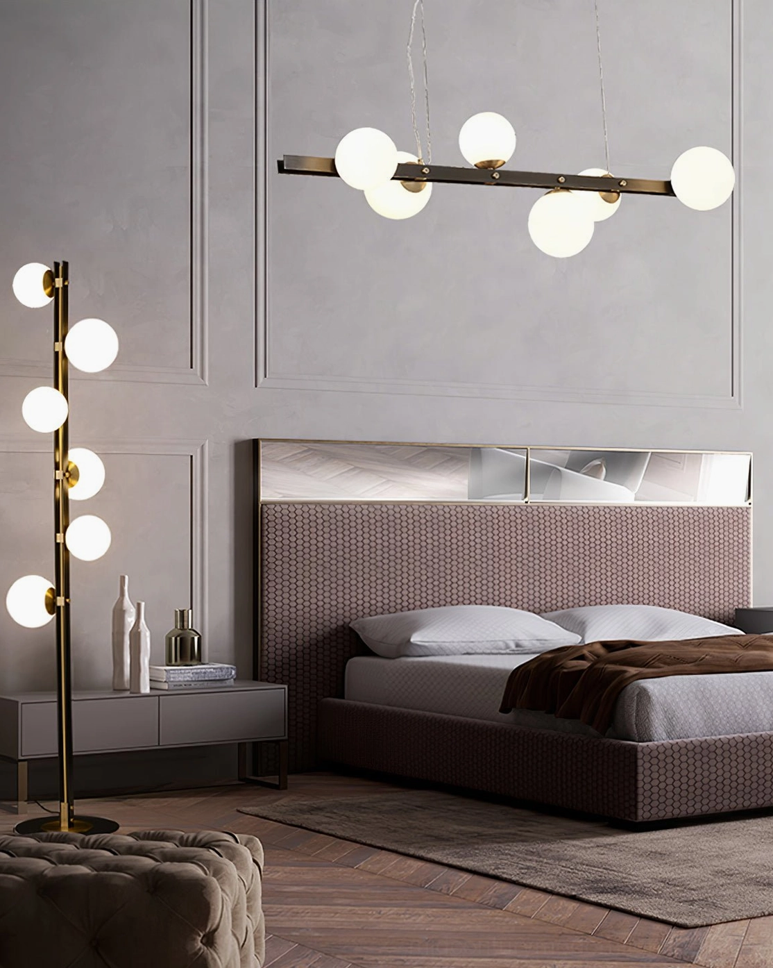 Planeta floor lamp spherical shade arrangement showing orbital glass design principle