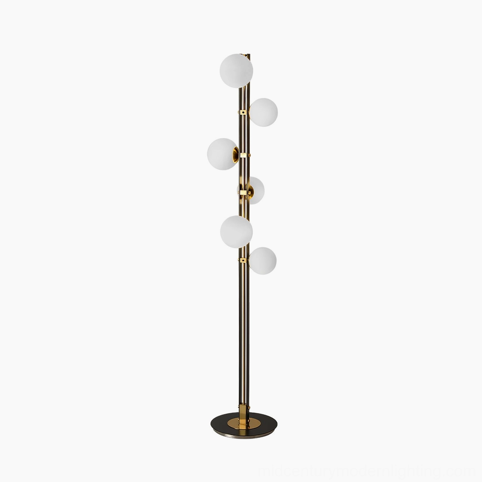 Planeta floor lamp sculptural brass and glass art lighting fixture for galleries and showrooms