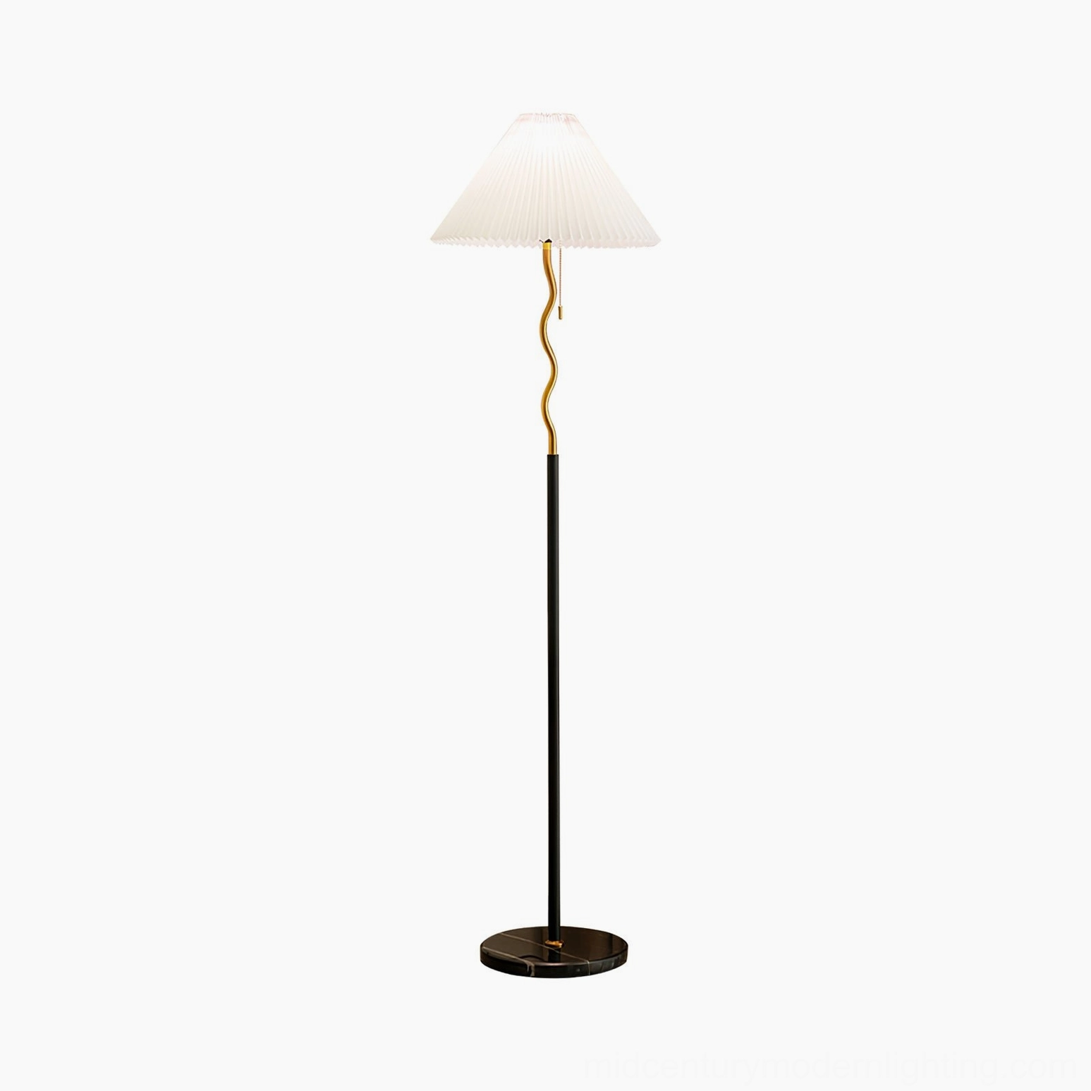 Pleated floor lamp lifestyle shot in modern interior space with furniture and decor coordination