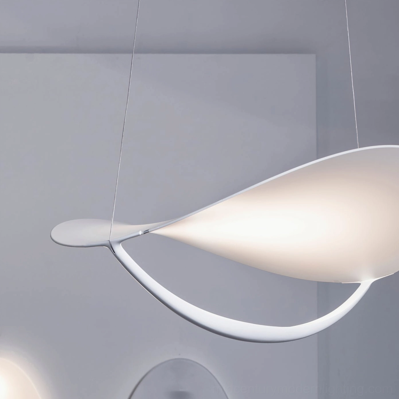 White ceiling pendant lamp side angle warm ambient lighting modern