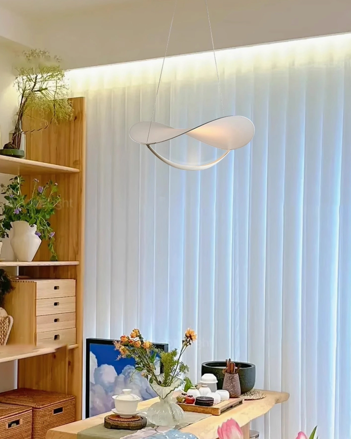 Plena modern pendant lamp white sculptural twisted form interior
