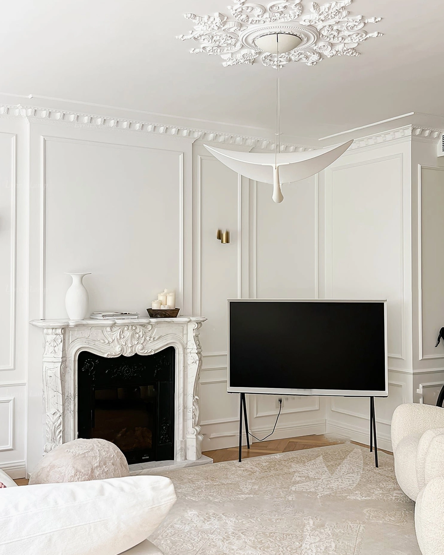 White neoclassical living room pendant light minimalist ceiling fixture