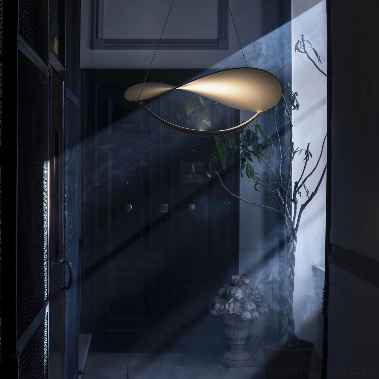 White pendant light sculptural form dimmer control modern ceiling