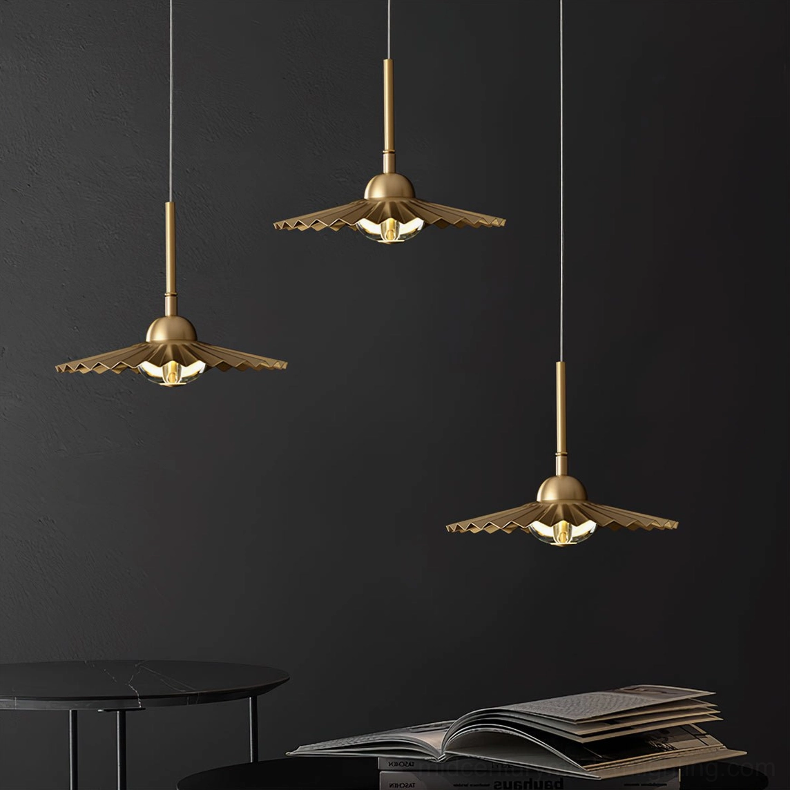 Plié pendant lamp architectural detail showing pleated shade geometry and light diffusion engineering