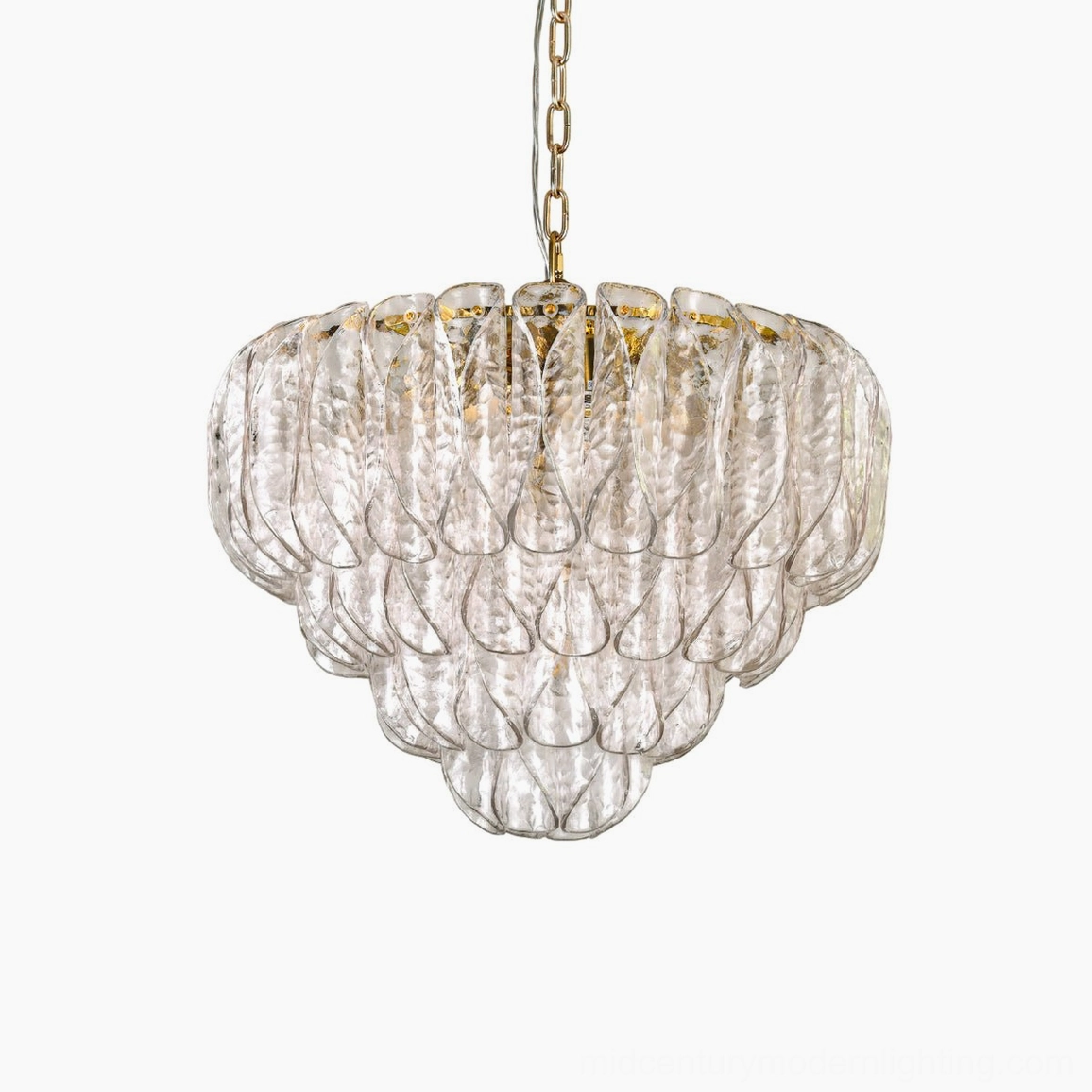 Poliedri glass chandelier overhead flat view showing geometric tiered layers and minimal luxury aesthetic