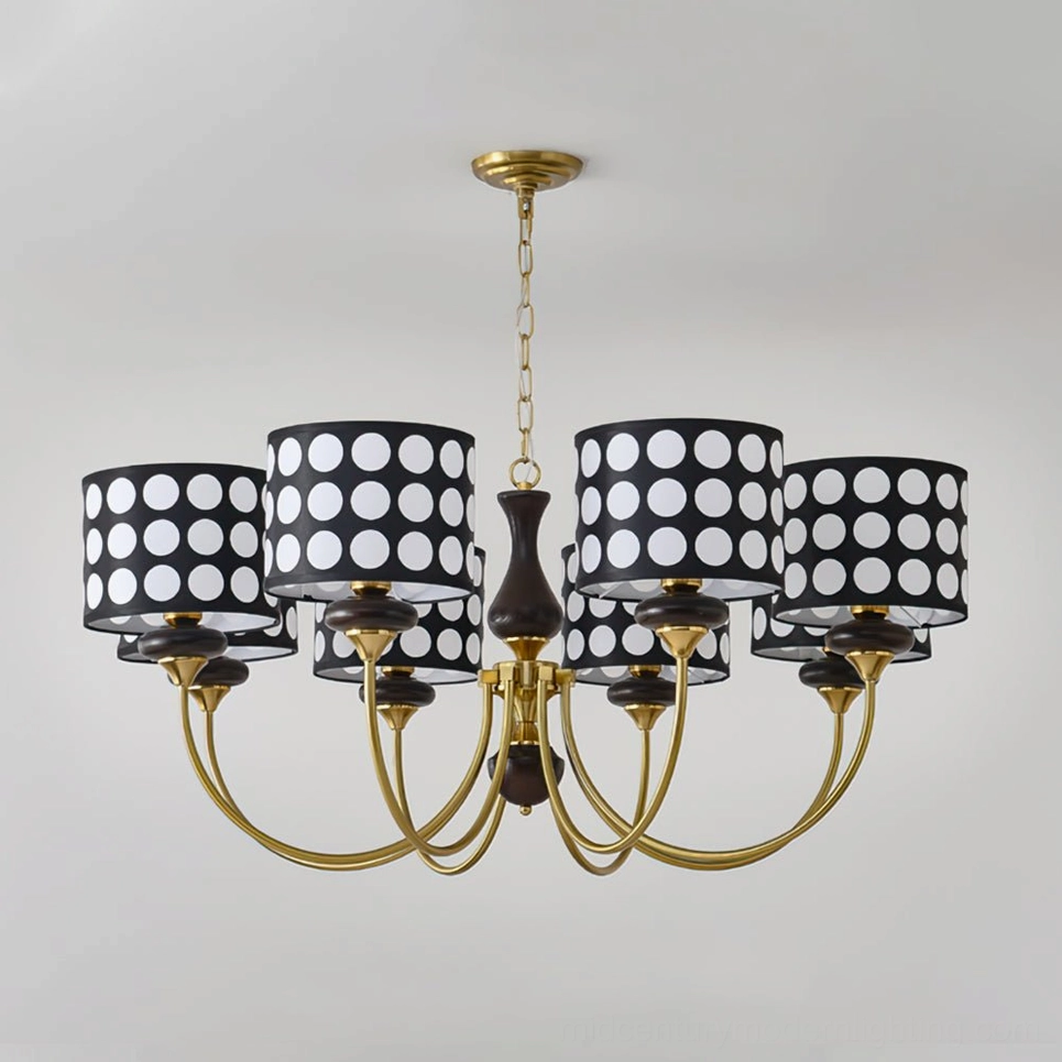 Polka dot chandelier ceiling mount hardware installation point and suspension chain detail