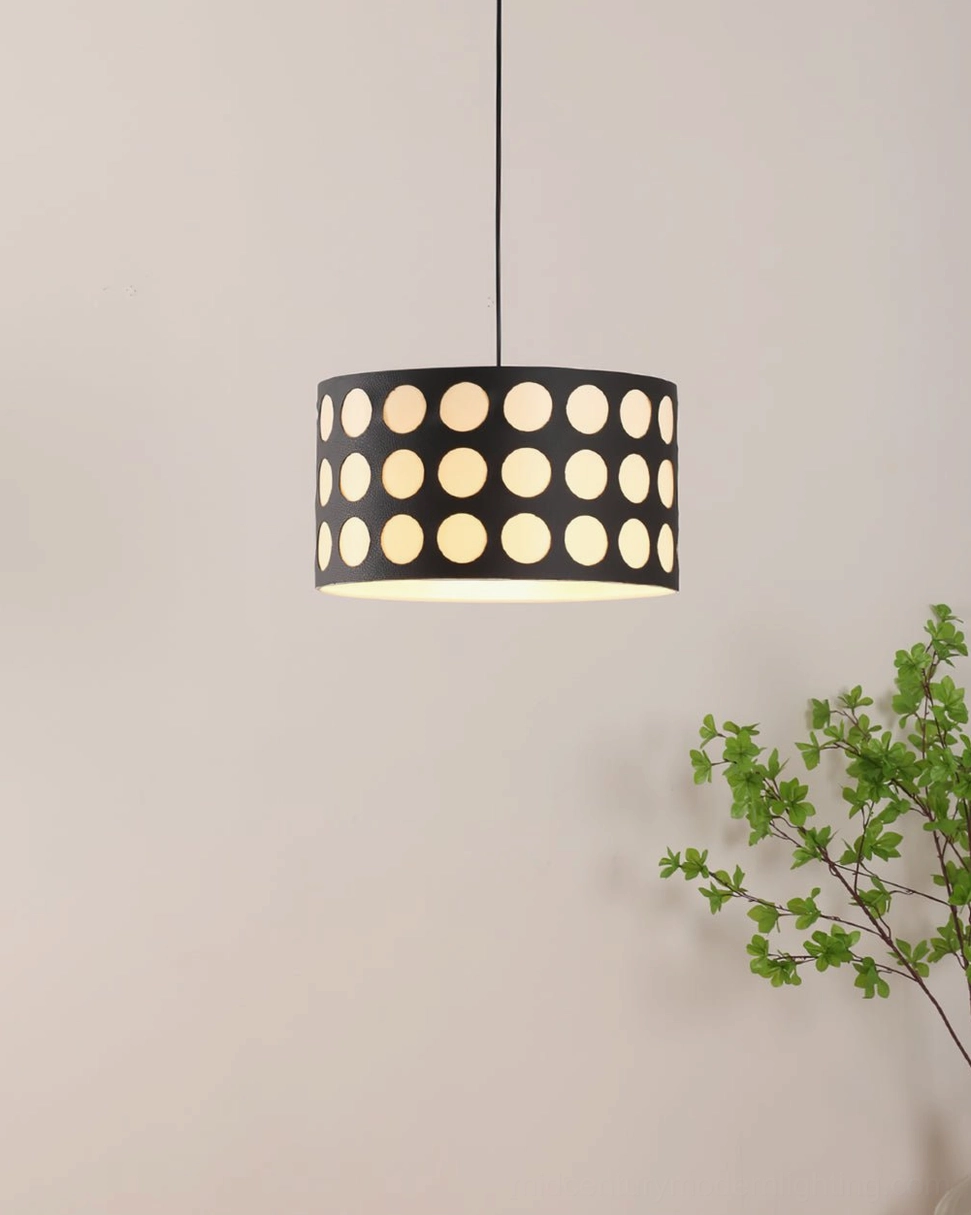 Polka dot pendant lamp size comparison showing three available diameter options for different spaces