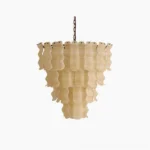 Pollensa textured wave chandelier top-down studio view showing multi-tiered hand-poured glass construction and off-white graniglia texture