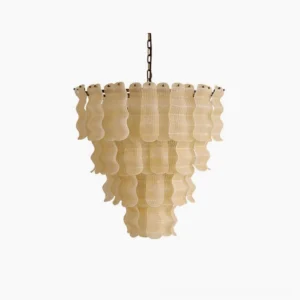 Pollensa textured wave chandelier top-down studio view showing multi-tiered hand-poured glass construction and off-white graniglia texture