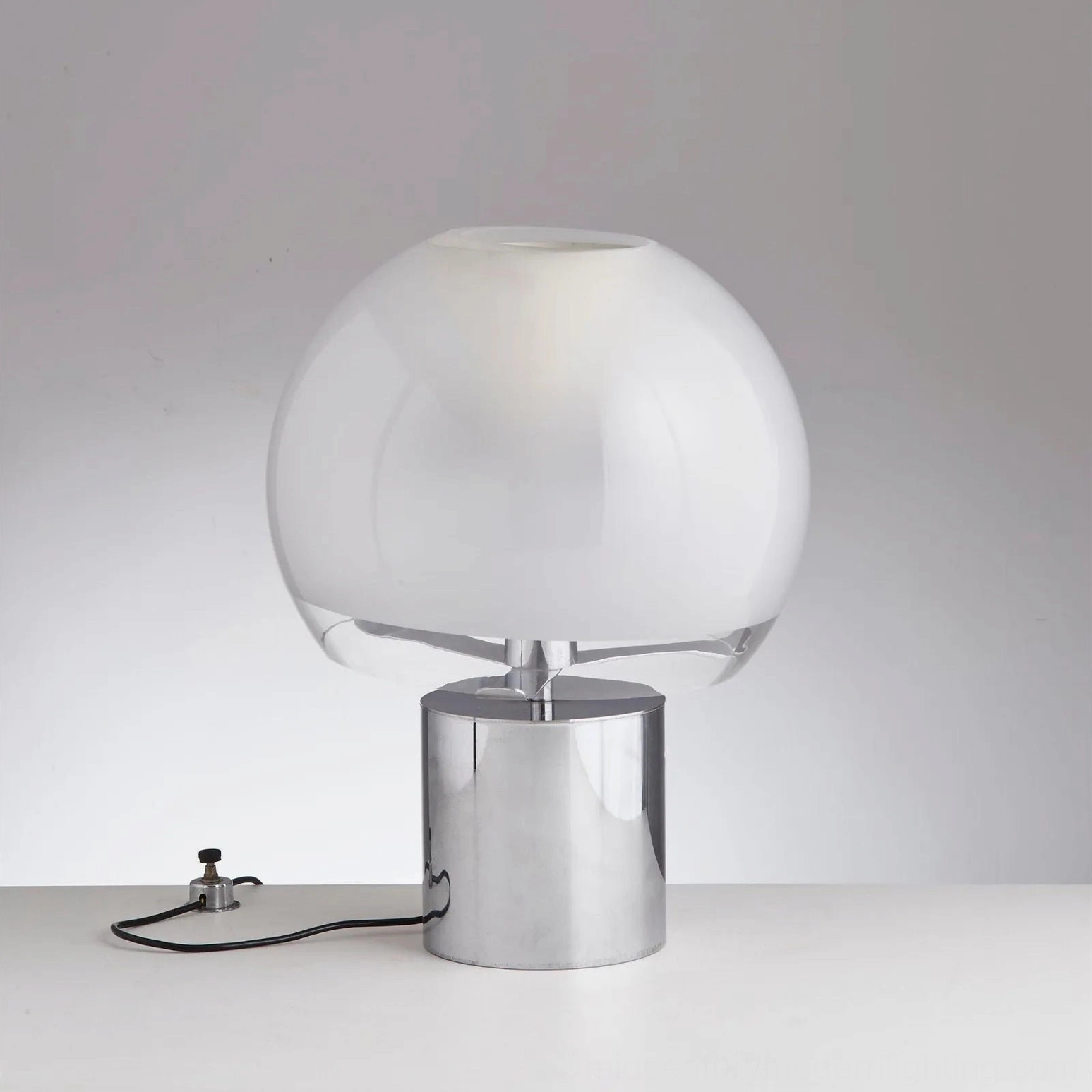 Porcino mid-century modern table lamp detail shot showing glass construction and metal base quality