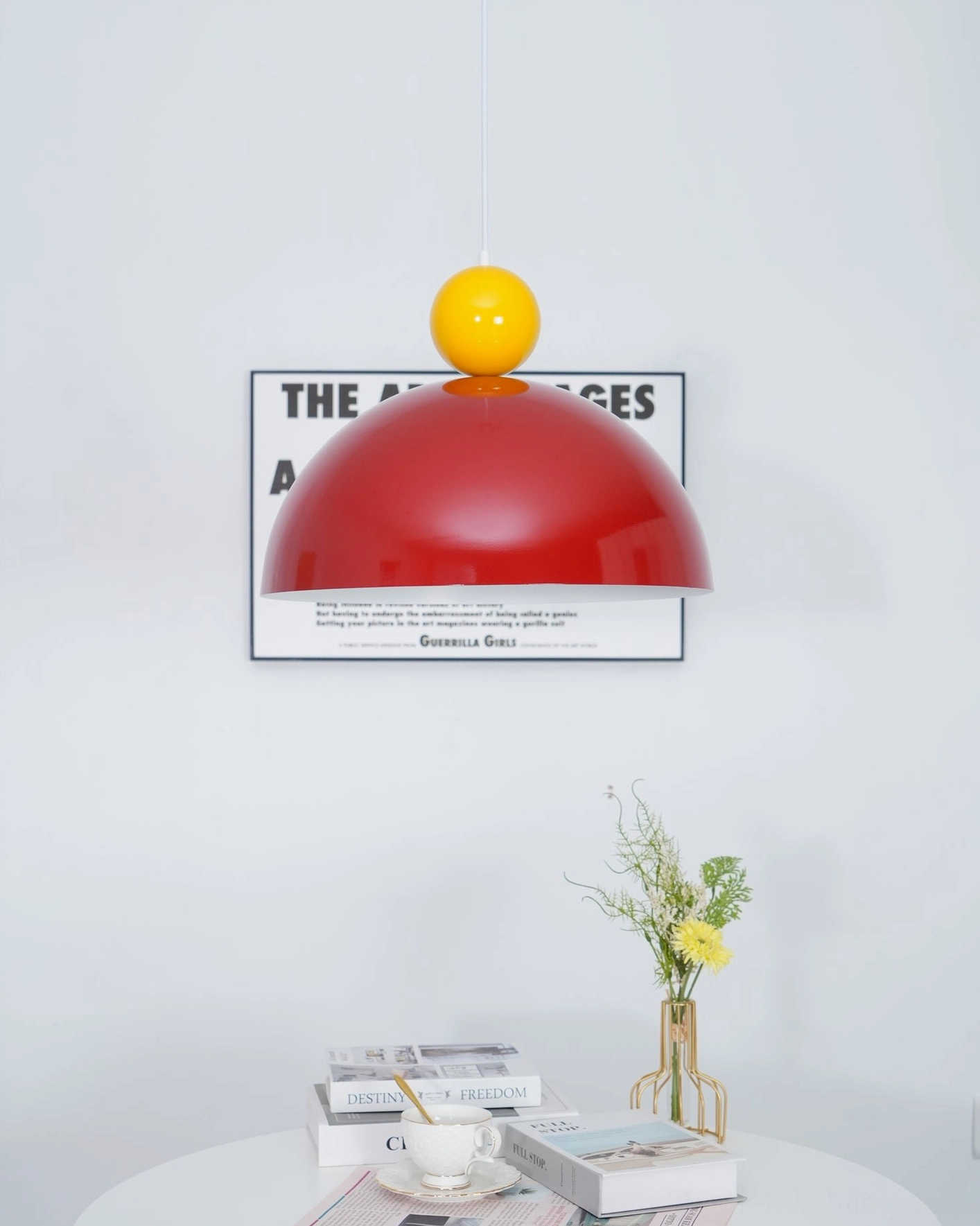 Posa pendant lamp with brass sphere accent - product lifestyle photography