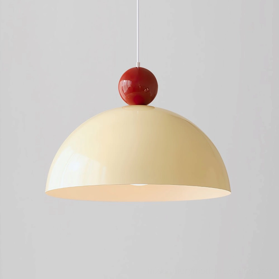 Deep red and cream dome pendant lamp - sophisticated mid-century modern color scheme