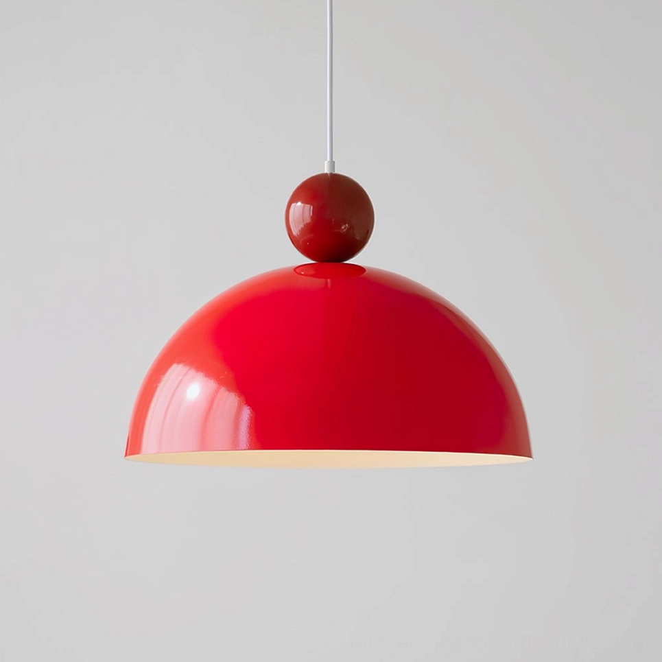 Posa mid-century modern pendant lamp showing smooth glossy dome finish and metalwork