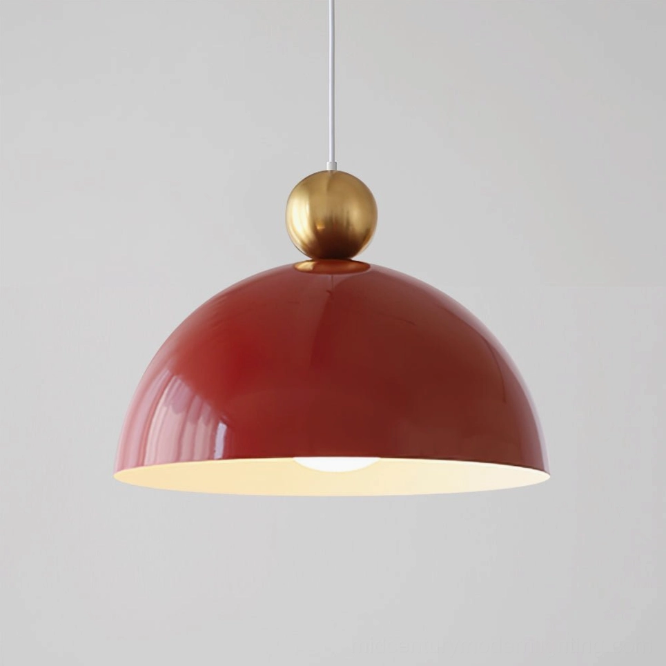 Gold and deep red dome pendant lamp - bold mid-century modern color statement