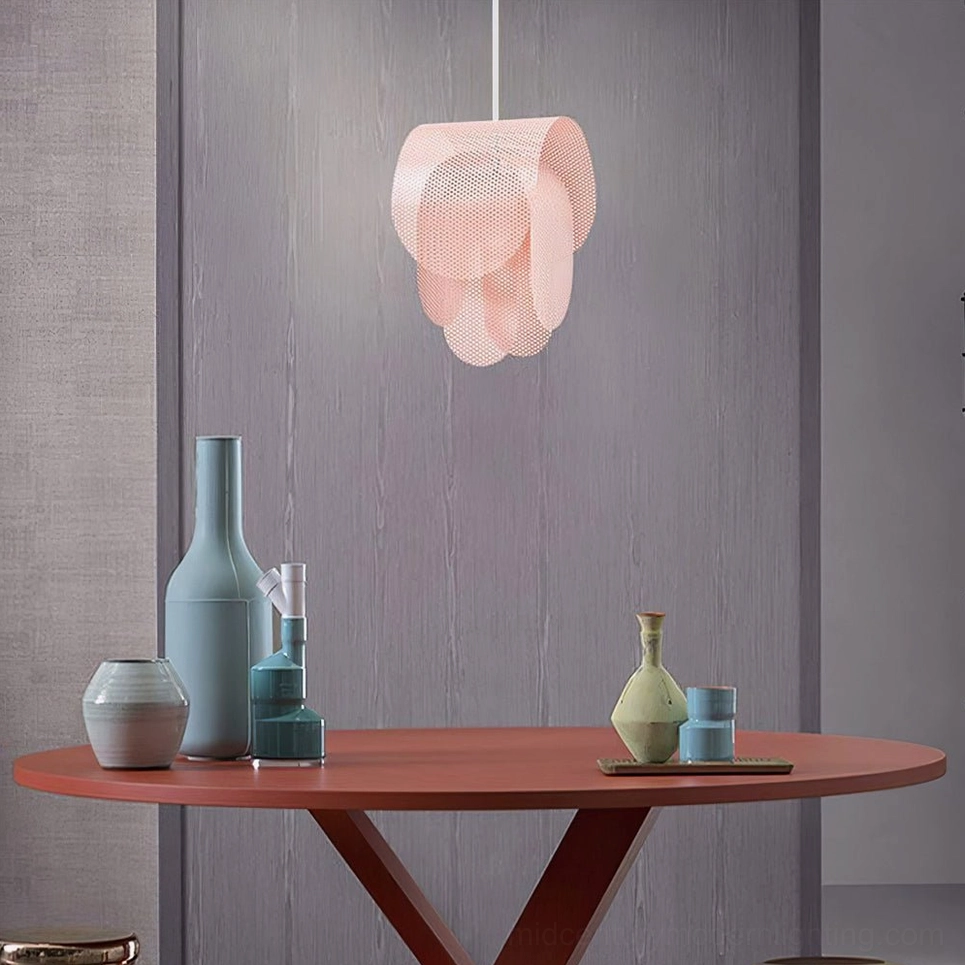 Posie pendant light showing layered metal perforated construction and dimensional design