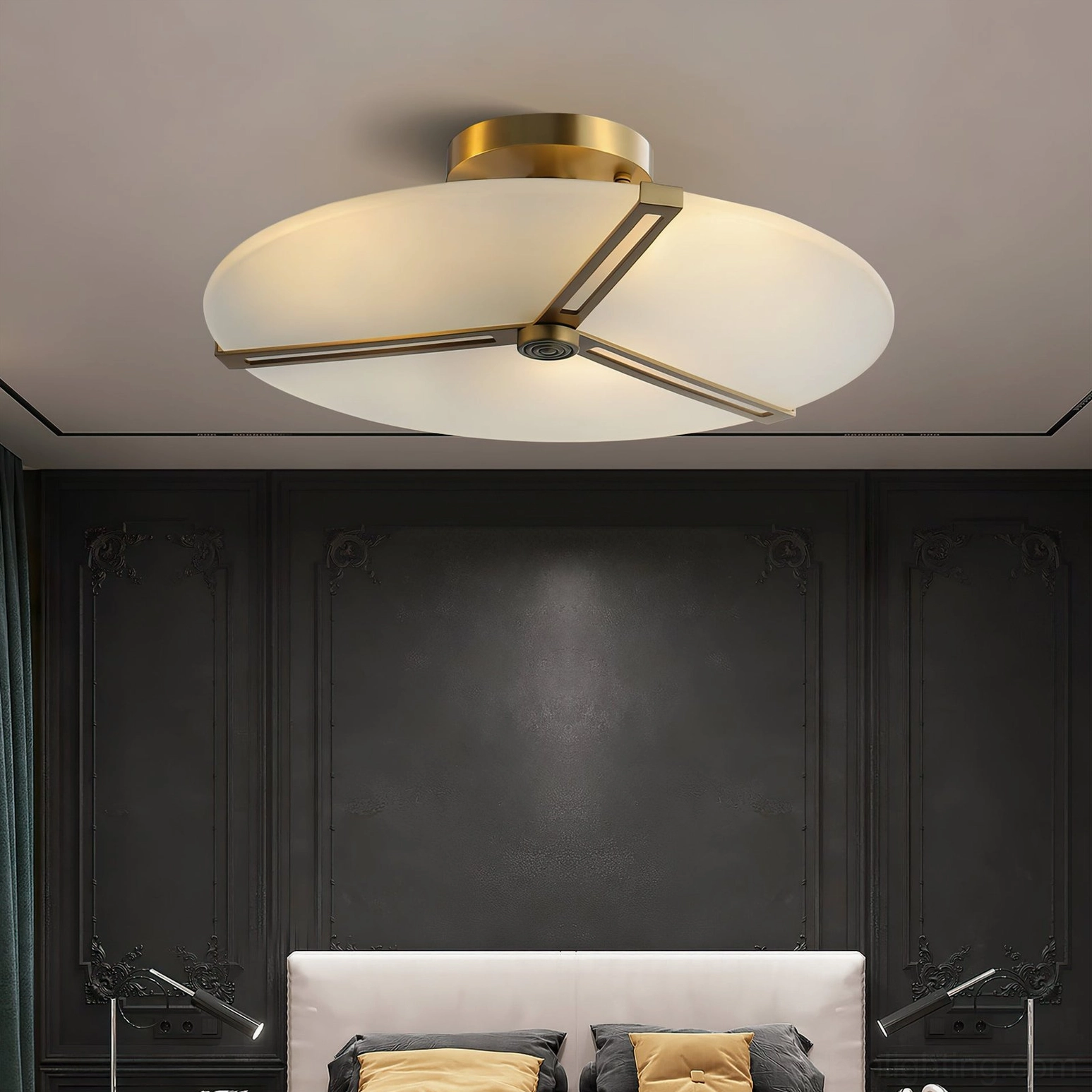 Premium frosted glass and brass ceiling lamp with clean geometric proportions