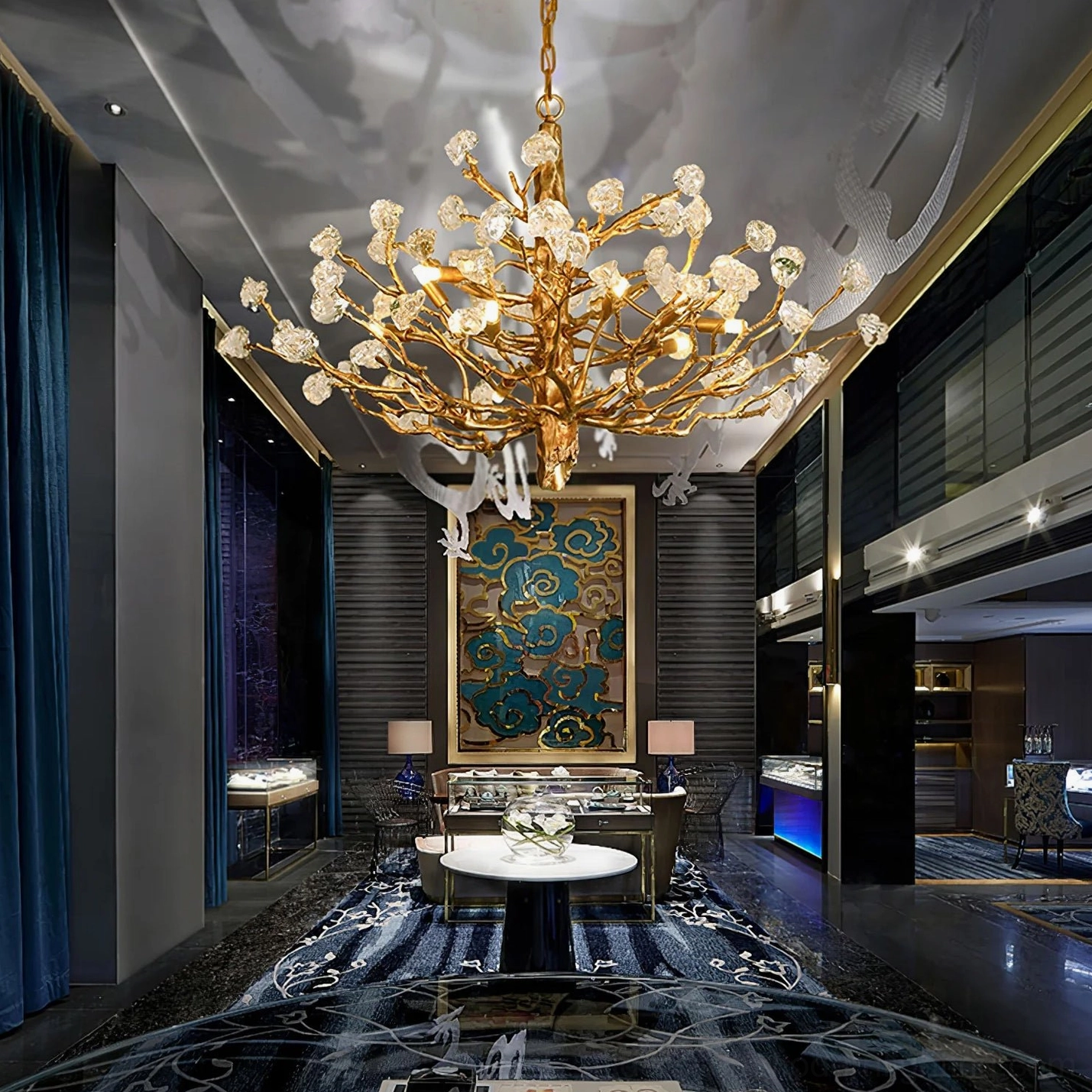 Premium gemstone branch chandelier hand-made glass stone light diffusion and refraction