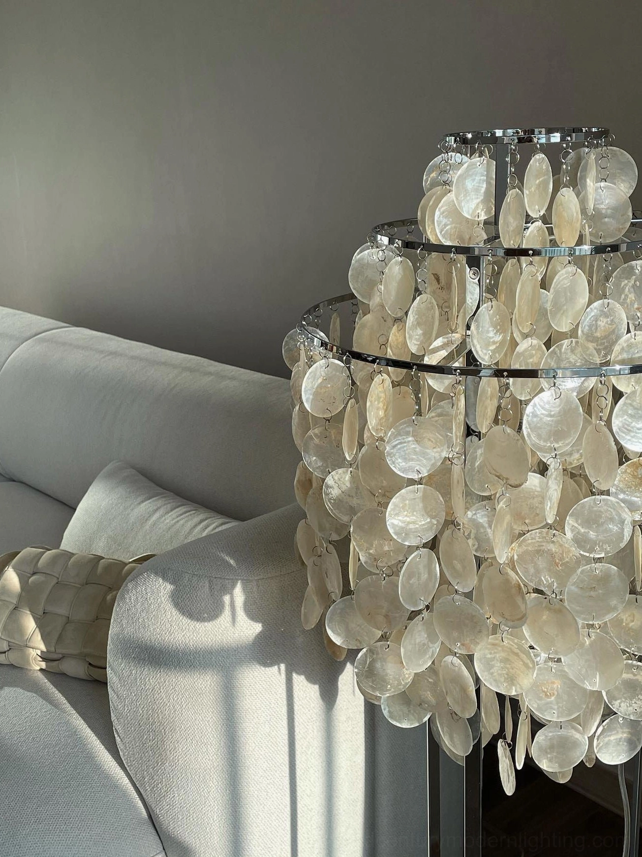 Premium capiz shell floor lamp hand-assembled artisanal lighting fixture
