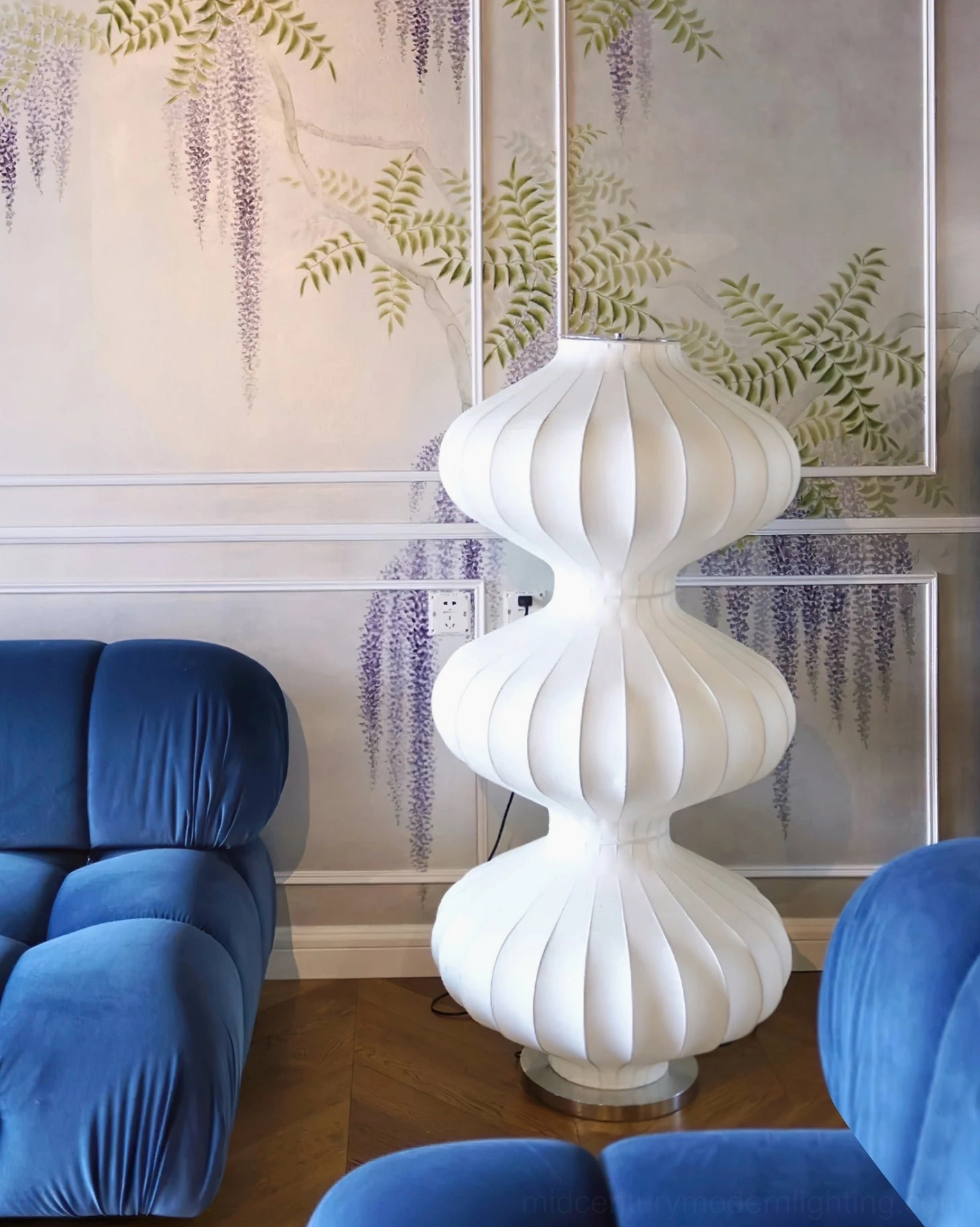 Premium mulberry silk gourd floor lamp sculptural form with warm light diffusion