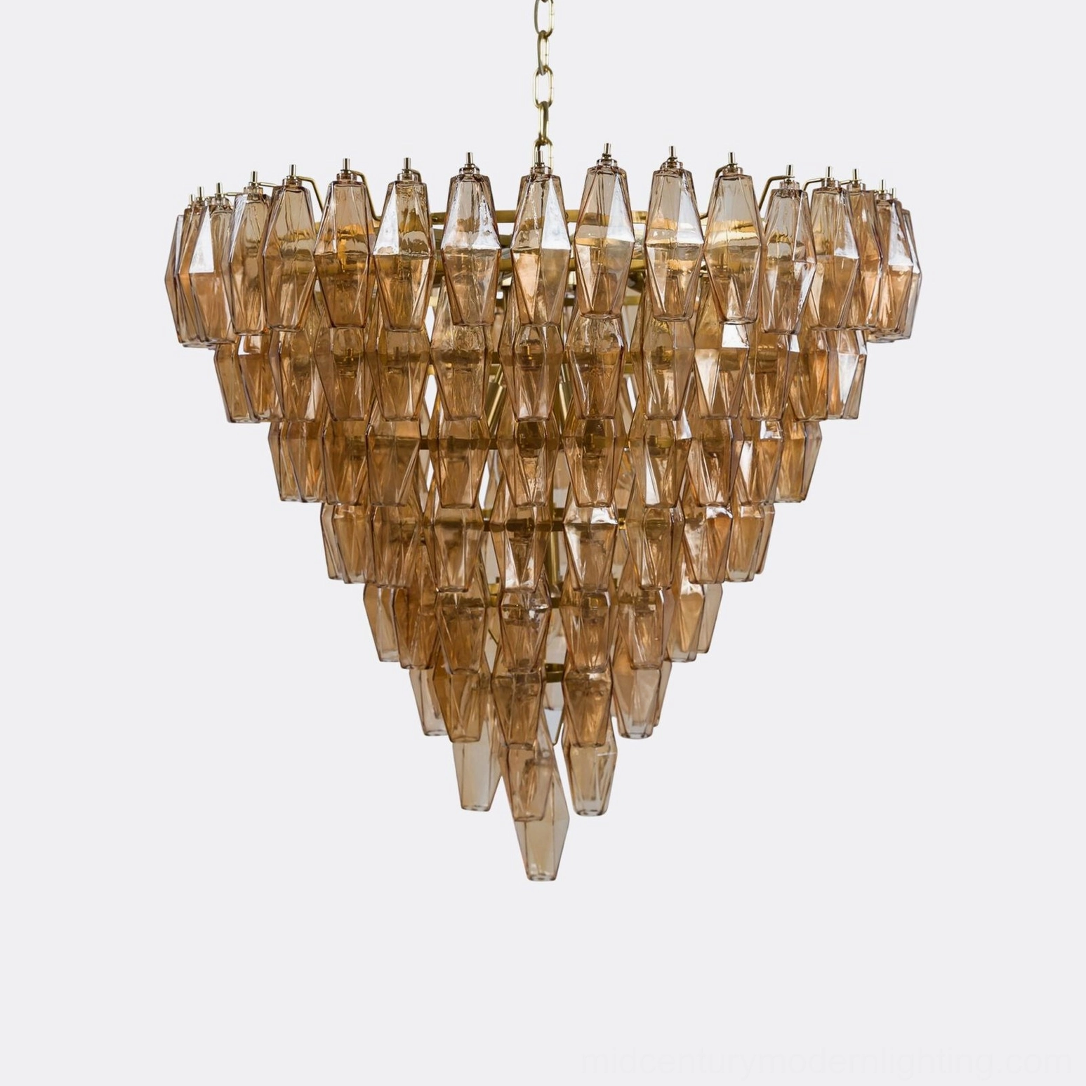 Crystal prism chandelier geometric lighting fixture side profile view