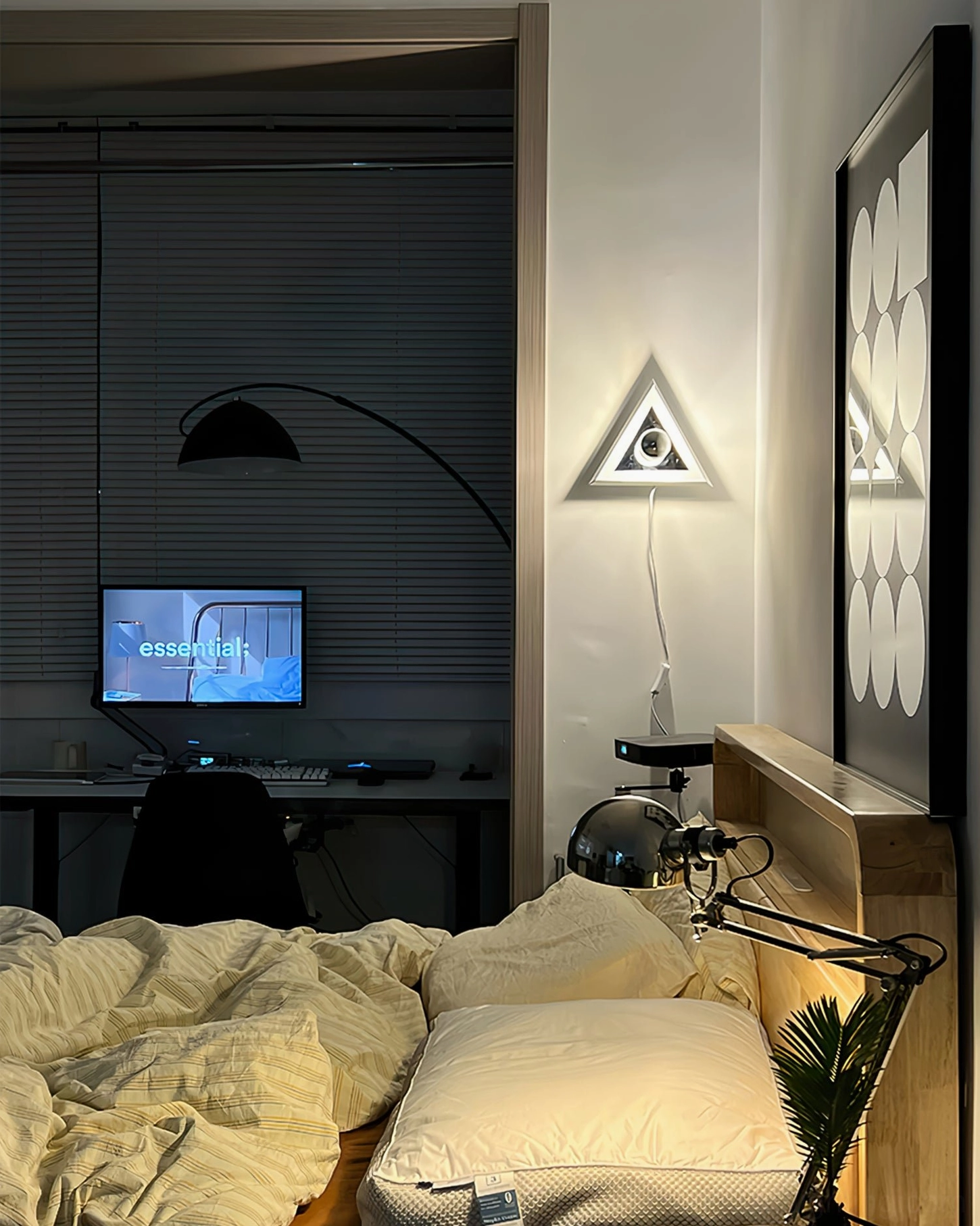 Prism triangle wall lamp bedroom bedside accent warm filament glow