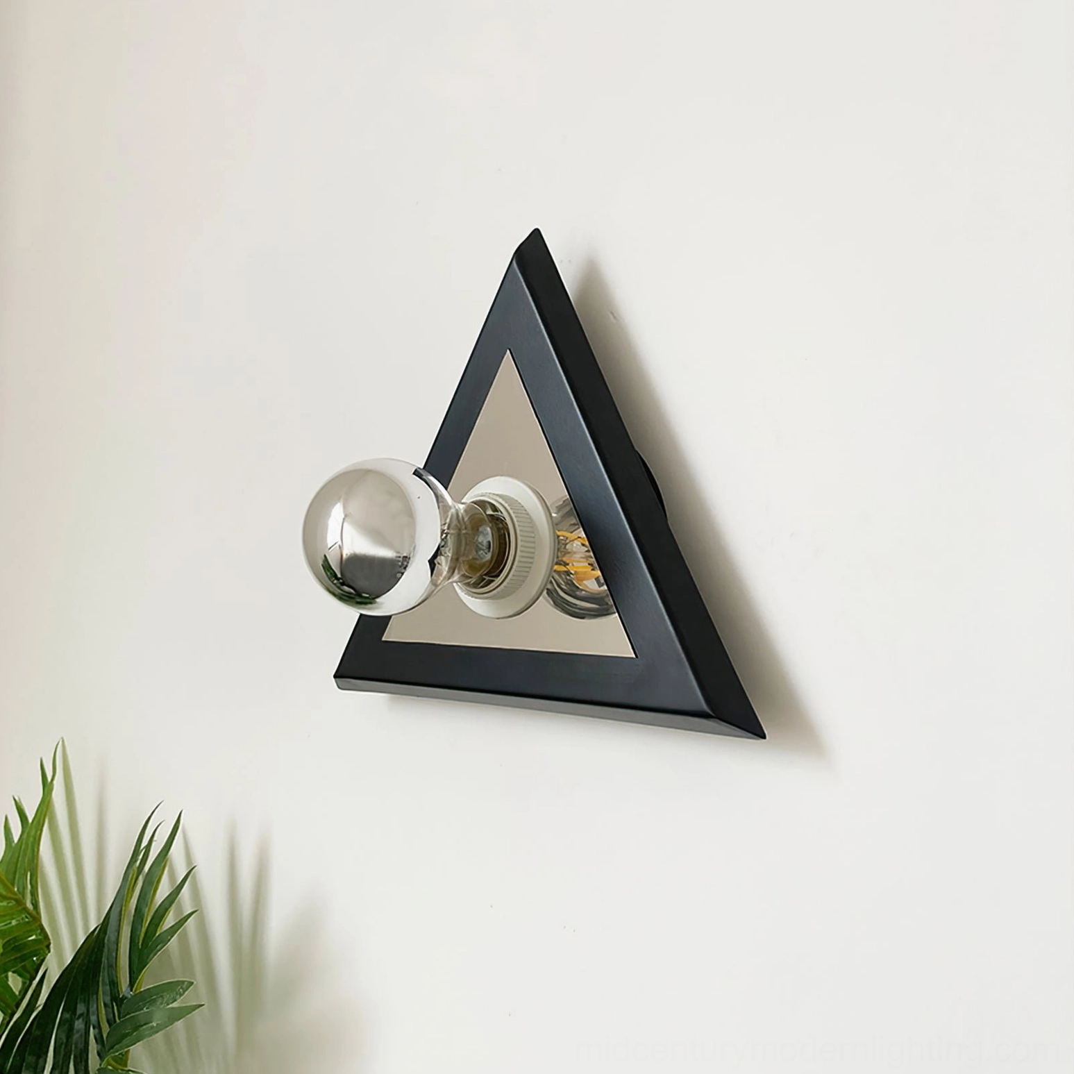 Prism triangle wall lamp white frame metal construction mid-century modern
