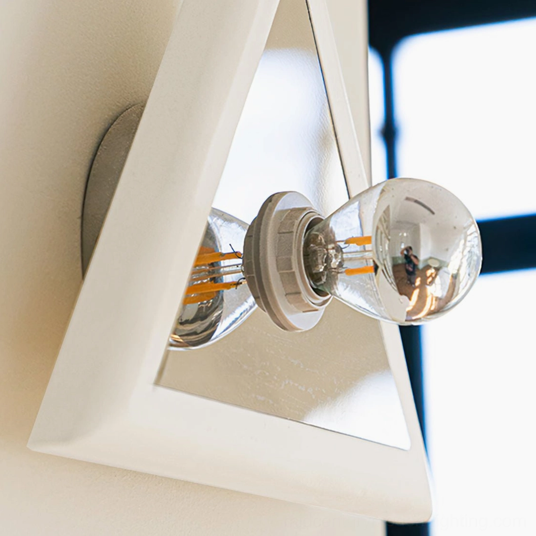 Prism triangle wall lamp low angle dual bulbs mirrored frame window backdrop
