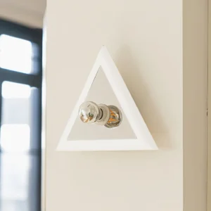 Prism triangle wall lamp side profile dual exposed filament bulbs window
