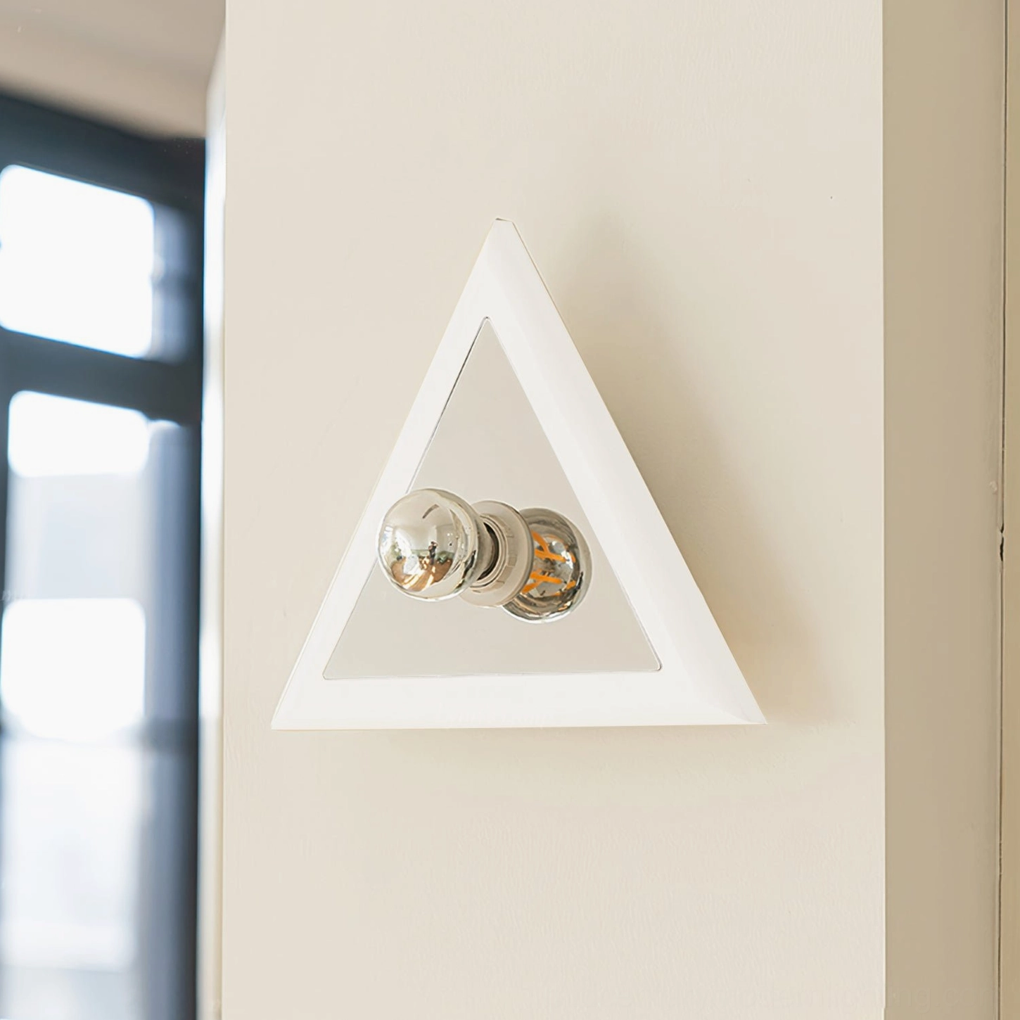 Prism triangle wall lamp side profile dual exposed filament bulbs window